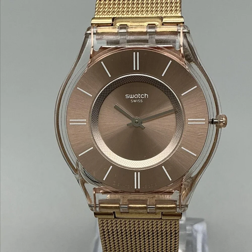 Swatch Hello Darling Womens Watch 33mm Rose Gold Tone Mesh New Battery
